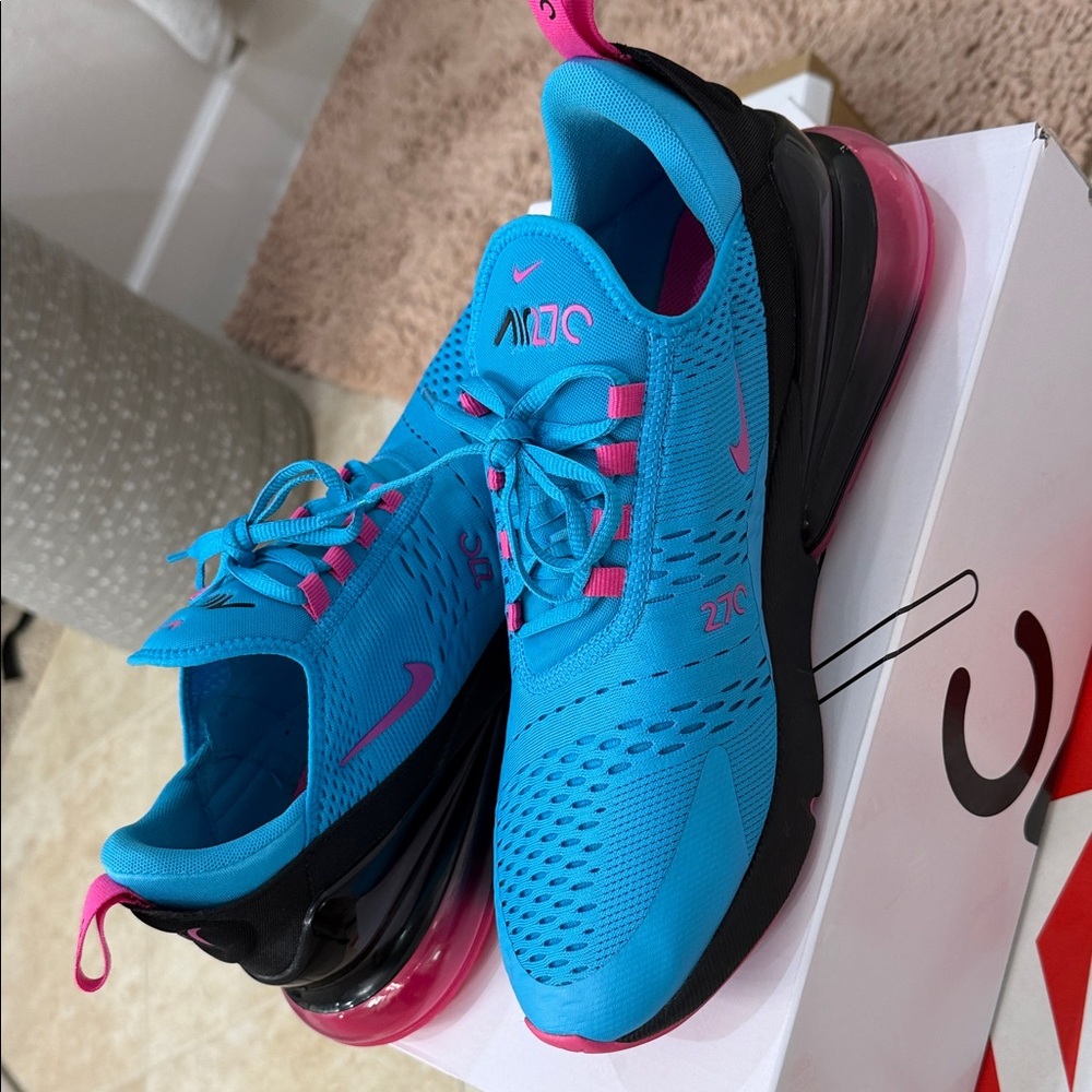 Nike Air Max 270 South Beach – Light Blue Fury/Black/Laser Fichsia - Picture 3 of 12